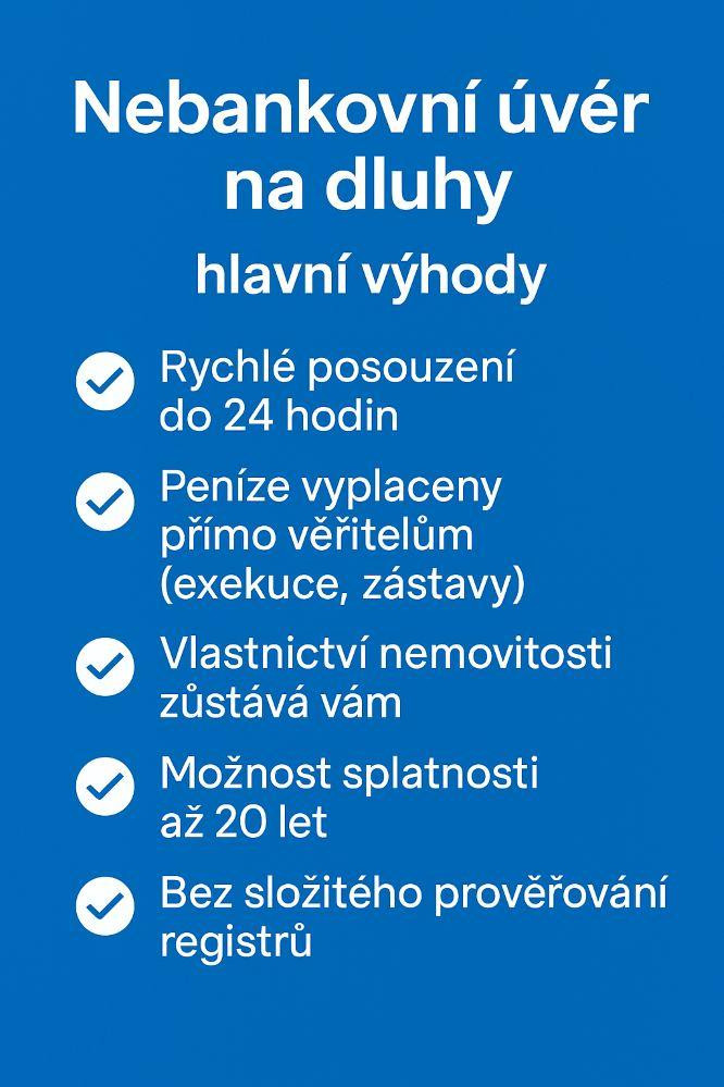 Nebankovní úvěr na dluhy se zástavou nemovitosti_rychlé schválení_až 70 % z hodnoty nemovitosti_peníze do 48 hodin_možnost vyplacení exekucí a konsolidace dluhů