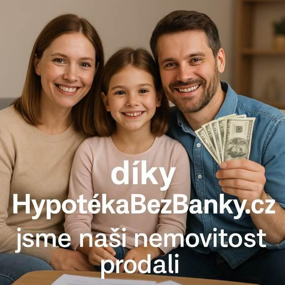 Rodina prodala nemovitost zatíženou exekucí díky HypotékaBezBanky.cz_spokojený pár s dítětem a penězi v obýváku